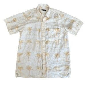 Jim Thompson Button Down Linen Camp Shirt Mens L Cream Tan Short Sleeve Resort